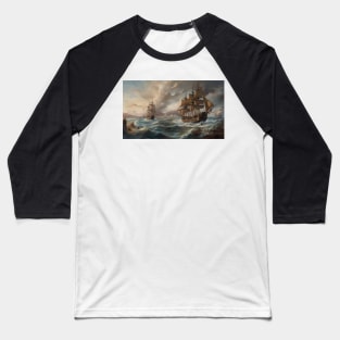 Naval Battle Between Pirate Sailing Ships, Caribbean Seascape #1 Baseball T-Shirt